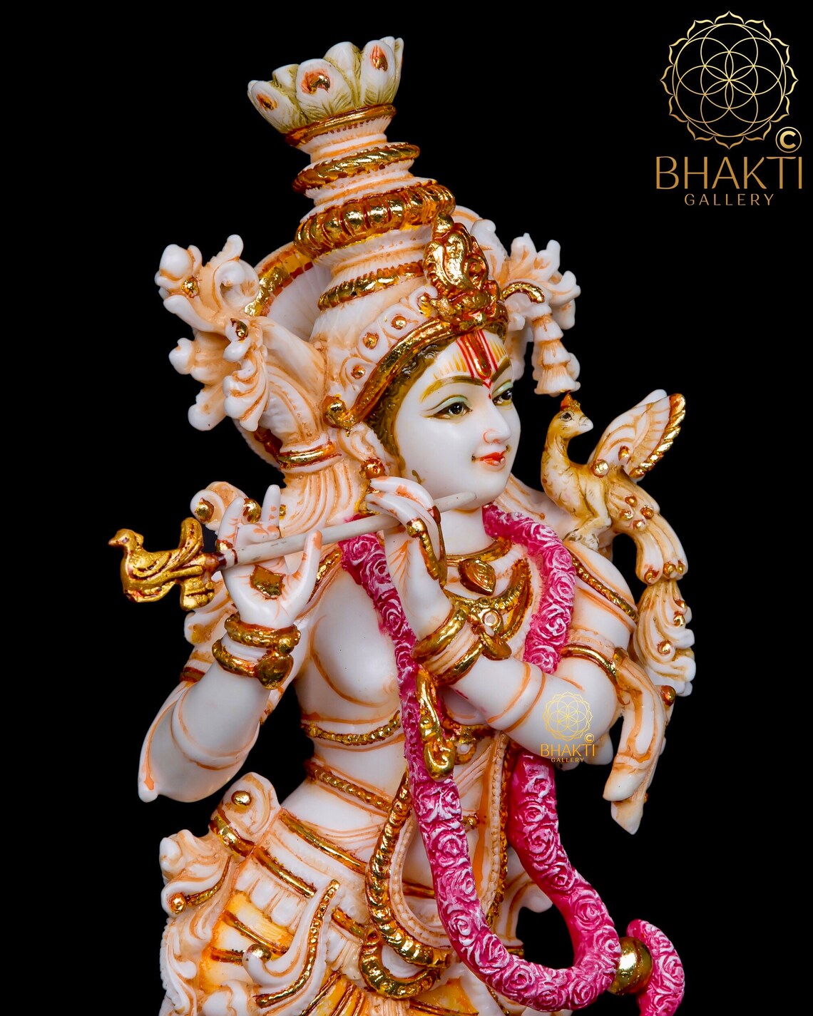 Krishna Statue 36 CM Big Hand Painted Cultured Marble Lord Etsy