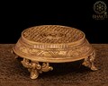 Round Brass Chowki, Brass Pooja Chowki for Home Temple Decor, Puja Mandir Decor, 4 Legs Round Small Chowki in brass, Religious Home Decor