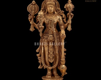 Brass Vishnu Statue, 33 cm Big Brass Lord Vishnu Narayan Standing Idol, Hindu God Vishnu Bhagwan ki Murti, Standing Vishnu Statue