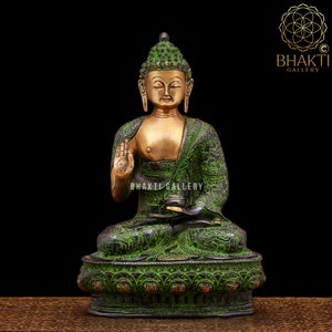 Brass Buddha Statue, 32 cm Big Antique Finish Brass Lord Buddha Idol, Meditating Buddha figure, Yoga Studio & Meditation Room Decor