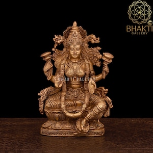 Brass Laxmi Statue, 24 cm Big Golden Finish Brass Lakshmi Statue. Hindu Goddess of Money, wealth, Abundance & prosperity.