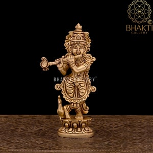 Brass Krishna Statue Small, 18 cm Small Size Brass Lord Krishna Idol, Murli Gopal, Govind, Small Krishna Murti, Hindu wedding gift
