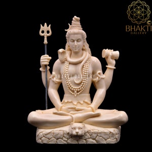 Lord Shiva Statue, 22 cm Ivory Finish Dust Marble Shiva Statue, Shiv Bhagwaan ki Morti, Siva Murti, Rishikesh Shiva Idol, Meditating Shiva