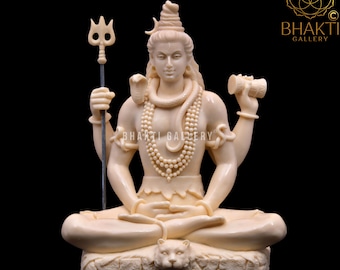 Lord Shiva Statue, 22 cm Ivory Finish Dust Marble Shiva Statue, Shiv Bhagwaan ki Morti, Siva Murti, Rishikesh Shiva Idol, Meditating Shiva