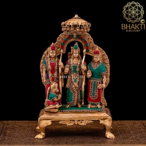 Brass Ram Darbar Statue with Stonework, 36 cm Big Large size Brass Ram Darbar, Rama Family Statue, Ramdarbar Statue, Ram Parivar Murti