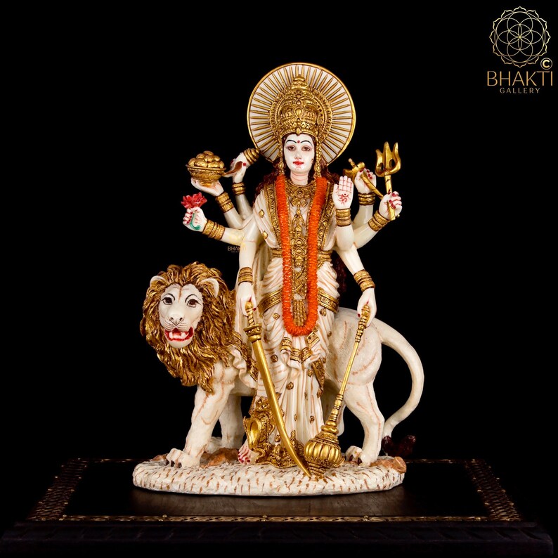 Durga Statue 28 CM Hand Painted Dust Marble Goddess Durga Etsy UK
