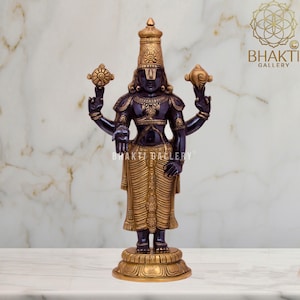 Brass Tirupati Balaji Statue, 45 cm Big Black Golden Finish Brass Shree Venkateswara Statue, Perumal Srinivasa Idol, Lord Venkata Murti