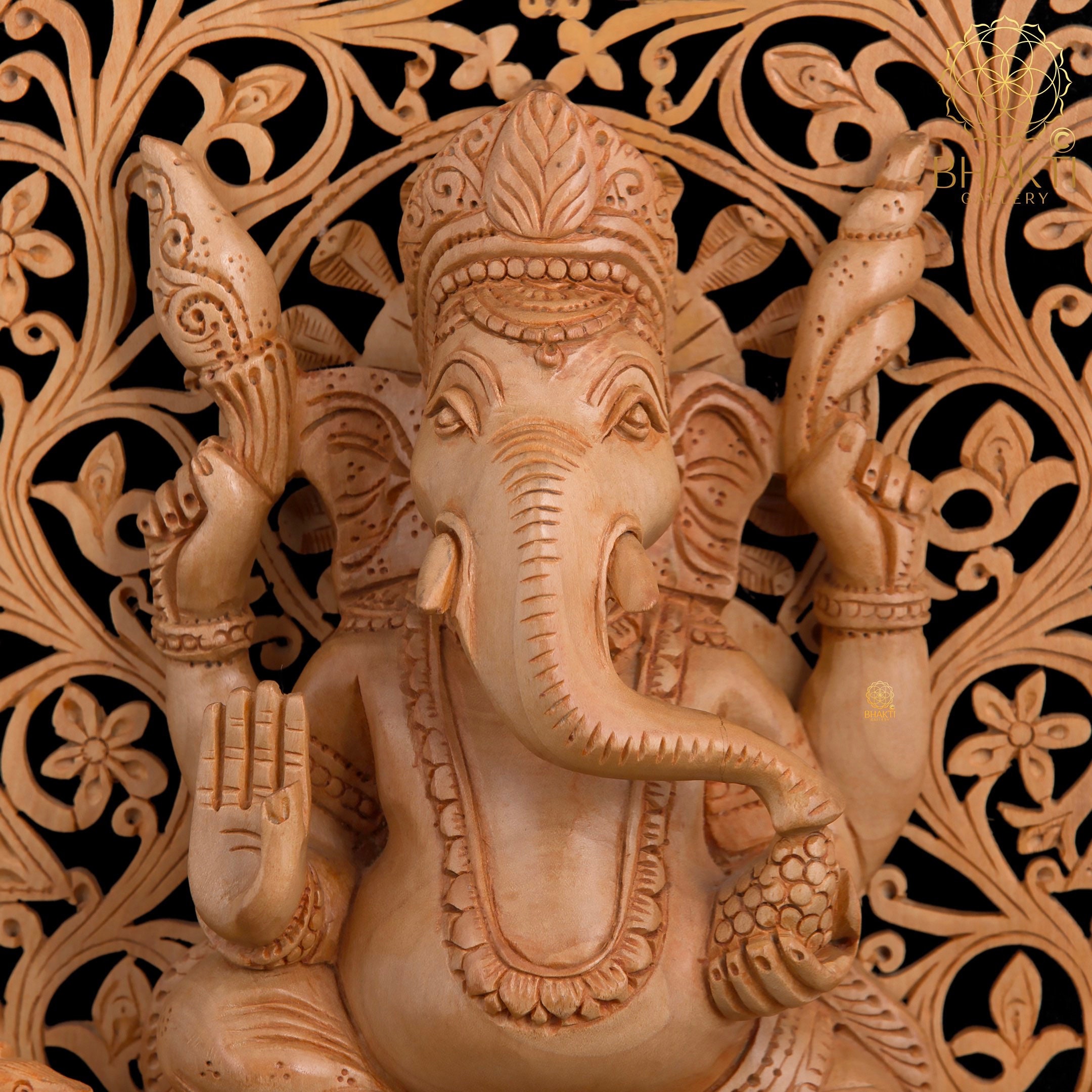 Wooden Ganesha Statue 28 cm Hand Carved Wooden Lord Ganesh Etsy