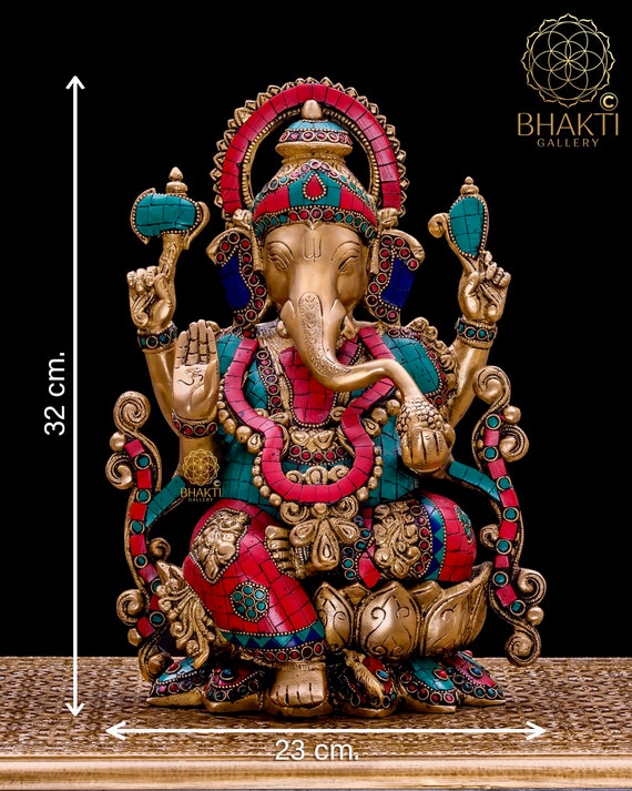 Indian Hindu Lord Ganesha Idol Large Size Ganpati Big Décor 2 Feet Inlay Statue 