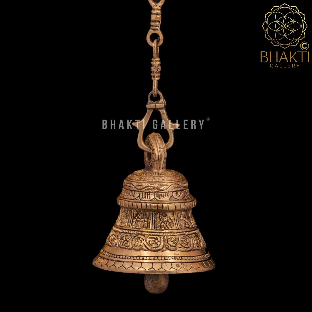Purpledip Campana In Ottone Con Ganesha – Design Antico, Campana Pesante Per Tempio E Arredamento, Suono Profondo, Dimensioni 17,8x10,2x10,2 Cm