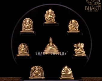 Brass Ashtavinayaka Ganapati Statue with frame, Brass Ashtavinayak Ganpati Idols, The Eight forms of Ganesha, House warming gift.
