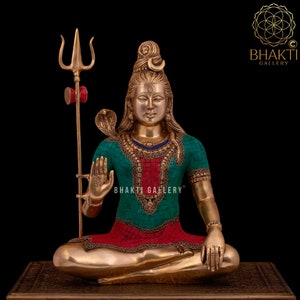 Shiva Statue Large, 52 cm Big Large Size Brass Shiva Statue with Stonework, Siva Idol, Shiv Murti, Hindu god of Time Destruction & Dance