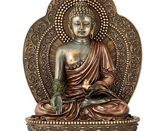 Medicine Buddha Statue, 28 cm Bonded Bronze Healing Buddha Sculpture, Lord Buddha Figure, Shakyamuni Buddha Figurine, Meditation Room Decor.