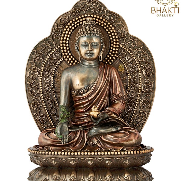 Medicine Buddha Statue, 28 cm Bonded Bronze Healing Buddha Sculpture, Lord Buddha Figure, Shakyamuni Buddha Figurine, Meditation Room Decor.