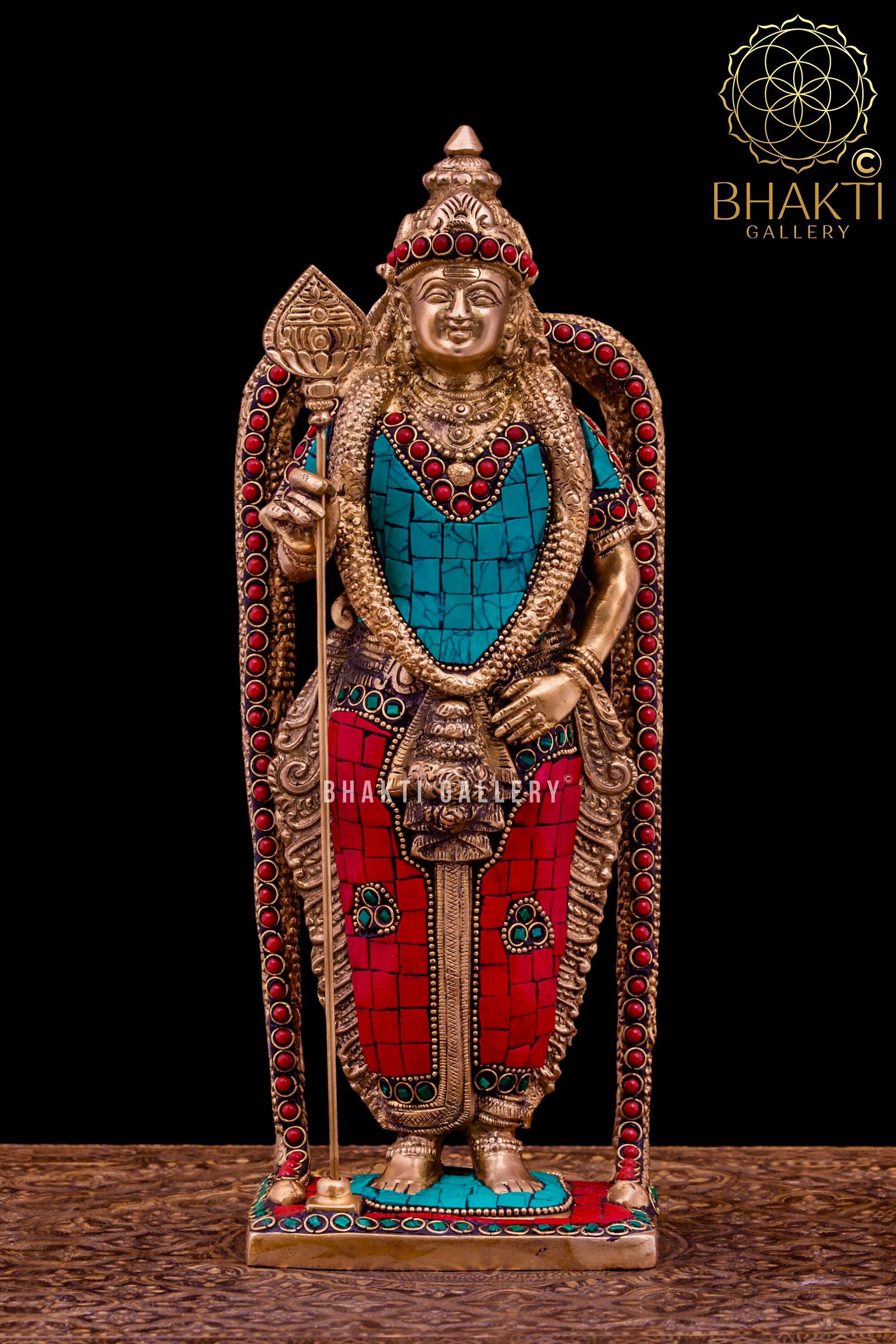 Batu Malai Sri Murugan Statue, Brass Kartikeya Statue, 30 cm Brass Murugan Idol with Stonework, Karthikeyan Idol, Lord Muruga Statue
