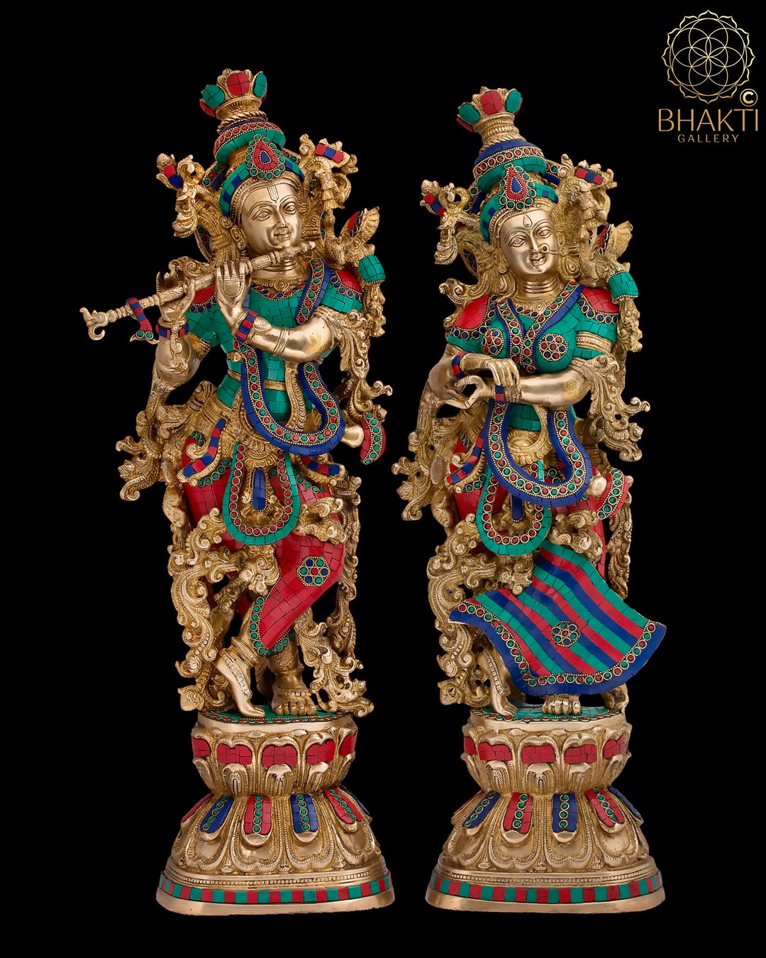 Radha Krishna Statue, Big Size Brass Radha Krishna Figurine, Large Size