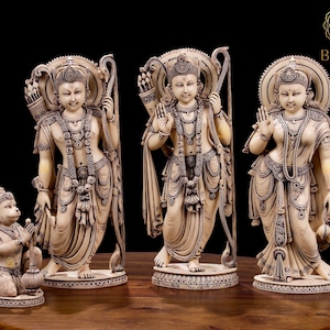 Ram Darbar Statue, 30 cm Big Ivory Look Dust Marble Ram Darbar Statue, Lord Rama family Idol, Dust Marble Ram Darbar Murti, Ramdarbar