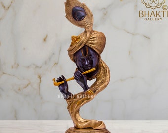 Abstract Brass Krishna Figure, 50 cm big Black Golden Finish Brass Modern Krishna Idol, Brass Lord Krishna Bust, Brass Krishna head