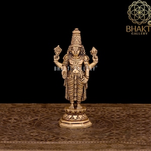 Small Brass Tirupati Balaji Statue, 15 cm Small Size Brass Shree Venkateswara Idol, Venkata Figure, Perumal Srinivasa Figurine