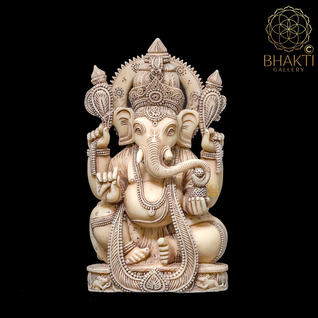 Ganesh Statue Small, 16 Cm Ivory Look Antique Finish Dust Marble