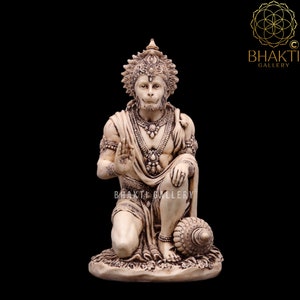 Lord Hanuman Statue, Bajrangbali Idol, 19 cm Ivory Finish Small Hanuman Statue, Hindu Monkey god of Devotion Strength Celibacy & Bhakti
