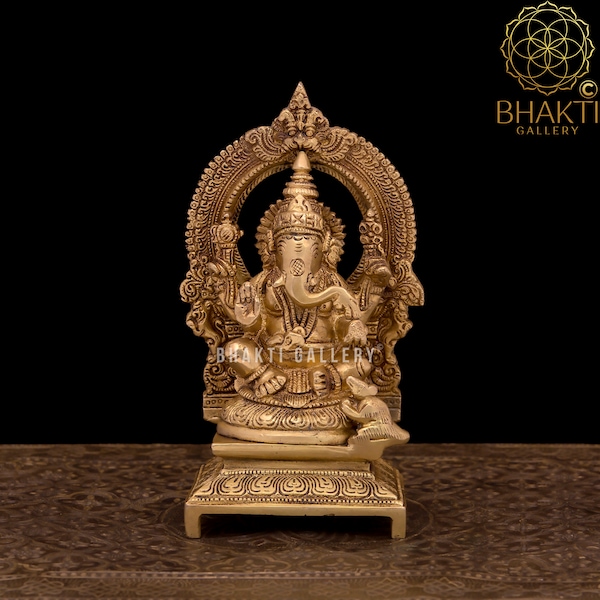 Brass Ganesh Statue, 19 cm Golden Finish Brass Ganesha Statue, Hindu Elephant God, Brass Ganpati Idol, New Beginnings & House warming gift