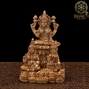Brass Lakshmi Kuber Statue with Chitralekha, 15 cm Small Size Brass Lakshmi Kubera Statue with Chithralekha, Brass Laxmi Kuber Dhan Kunji