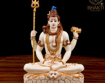Small Shiva Statue, 16 cm Small size Hand Painted Cultured Marble Lord Shiva Statue, Shiv Murti, Bholenath, Small Siva Idol.