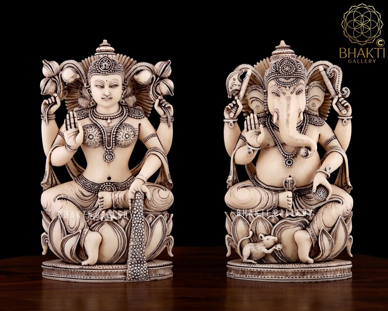 Lakshmi Ganesh Statue, 22 cm Dust Marble Laxmi Ganesha Idol for Diwali Puja, Hindu God Statues, Goddess Lakshmi Statue, Lord Ganesha Statue. - .br Lakshmi Ganesh Statue, 22 cm Dust Marble Laxmi Ganesha Idol for Diwali Puja, Hindu God Statues, Goddess Lakshmi Statue, Lord Ganesha Statue. - .br
