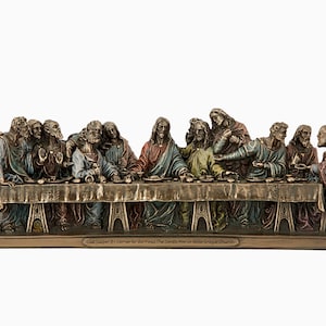 Jesus Last Supper Figurine, 23 cm Bronze Finish Jesus Last Supper Figure, The Last Supper Jesus and His Apostles Italian Catholic Statue