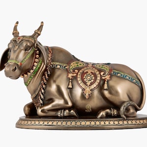 Nandi Statue, 16 cm Small size Bonded Bronze Nandi Statue, Gatekeeper of Shiva & Parvati, God Nandi Figure, Sacred Bull, Shiv Sevak