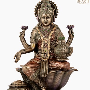 Goddess Lakshmi Statue, 18 cm Small Size Bonded Bronze Laxmi Statue, Hindu Goddess of Money, wealth, Abundance, fertility & prosperity.