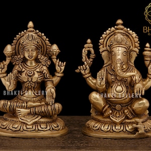 Brass Lakshmi Ganesh Statue, 19 cm Brass Laxmi Ganesh Statue, Ganesha Lakshmi Sculpture, Ganesha Laxmi Figure, Goddess Lakshmi Statue