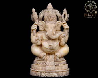 Small Ganesha Statue, 16 cm Ivory Look Antique Finish Dust Marble Lord Ganesh Idol, Ganapati Statue, Vinayak Murthi, House warming gift