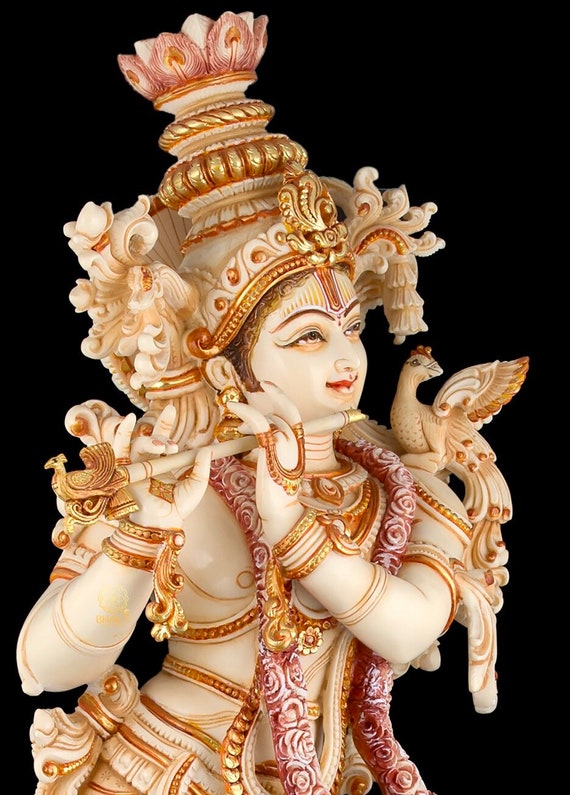 Big Large Krishna Statue Marble Dust Hand Painted Lord | Etsy India