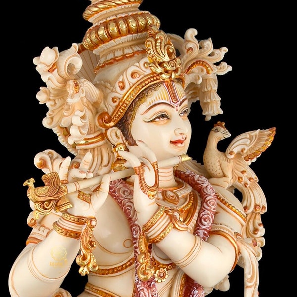 Big Large Krishna Statue Marble Dust, Hand Painted Lord Krishna Idol Large, Hindu God of Love,Home Entrance Decor, Marriage Gifts.