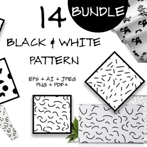 INSTANT DOWNLOAD, BUNDLE of Black & White Seamless Pattern, 14 Digital ...