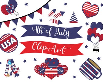 INSTANT DOWNLOAD, 4th of July clipart, USA independence day, American icons celebration decoration, 42 png files