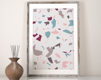 Monochrome Terrazzo Art Print Printable Artwork Kitchen Modern Pastel Pink Office in Livingroom Minimal Style Office Wall Decor