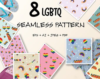 DESCARGA INSTANTE, patrón sin costuras LGBTQ, 8 patrones de orgullo gay - documentos digitales,