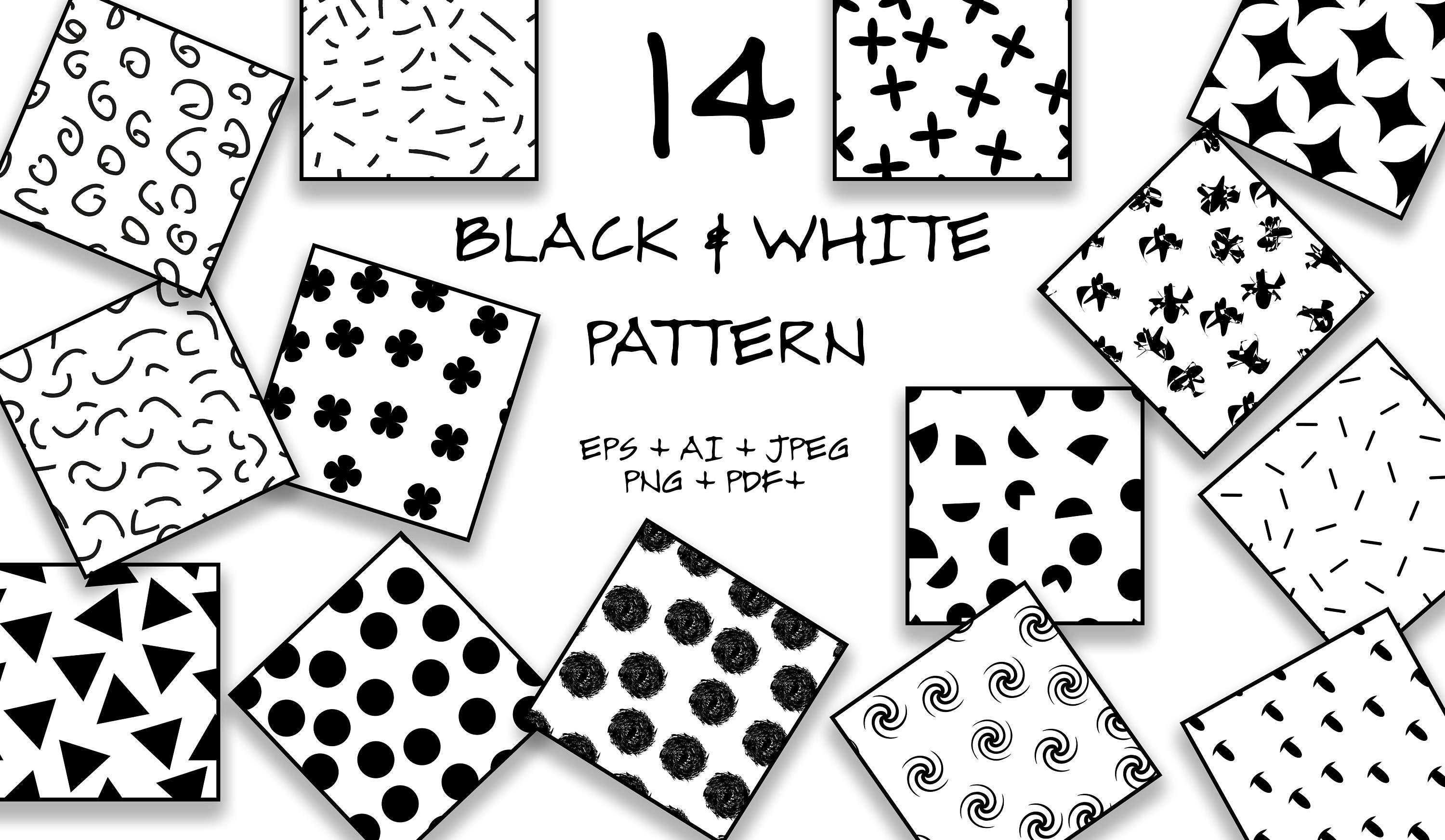 INSTANT DOWNLOAD, BUNDLE of Black & White Seamless Pattern, 14 Digital ...