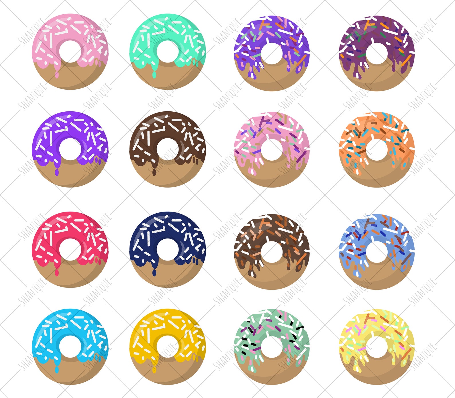 INSTANT DOWNLOAD Printable Donut Clipart. Colorful Donut Clip-arts, 16 ...
