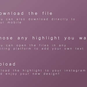 Puede incluir: Dise&ntilde;o gr&aacute;fico digital sobre fondo morado con texto blanco. El texto dice "Descargar el archivo", "Elige cualquier resaltado que quieras" y "Subir". Se proporcionan instrucciones para descargar, editar y subir el dise&ntilde;o.