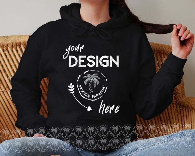 Download Hoodie Mockup Black Gildan 18500 Hooded Sweatshirt Model ...