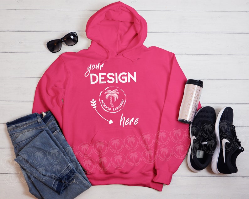 Download Gildan 18500 Mockup Bundle On White Wood Background Hoodie | Etsy