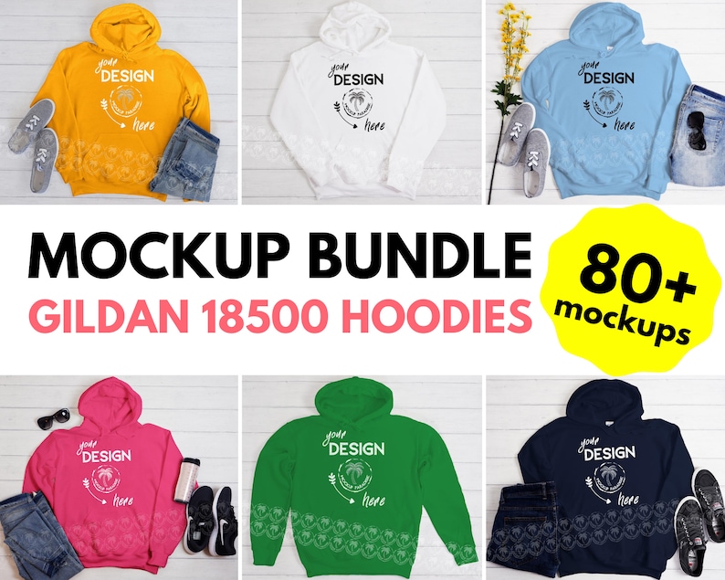 Download Hoodie Mockup Bundle Gildan 18500 Mockup Bundle On White Wood Background Art Collectibles Color