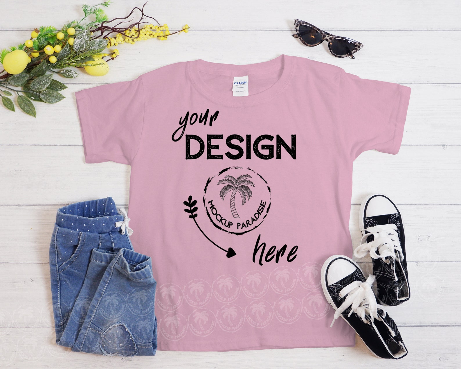 Download Gildan 5000B Light Pink T-shirt Mockup Kids shirt mockup ...
