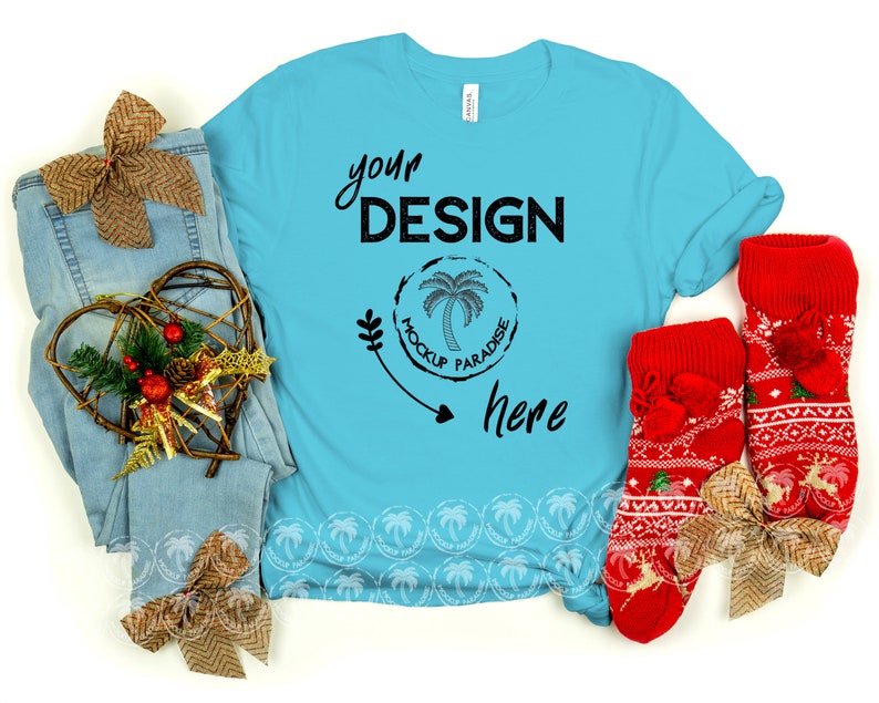Download Bella Canvas 3001 Mockup Turquoise Flat Lay T-shirt Mock ...