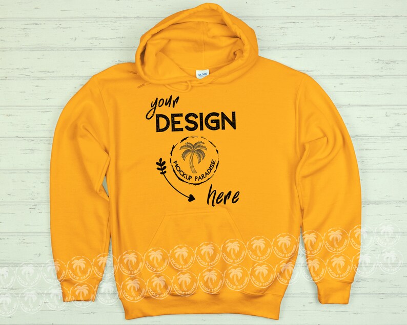 Download Gildan 18500 Gold Hooded Sweatshirt Mockup Yellow Hoodie ...