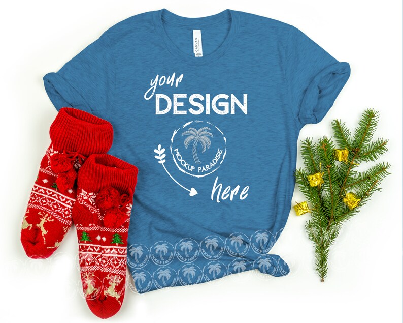 Download Bella Canvas 3001 Mockup Heather Deep Teal Christmas ...